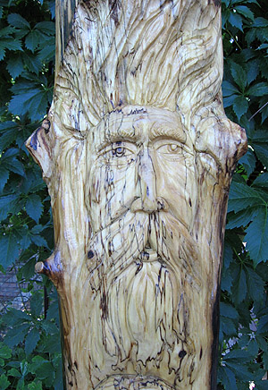 Aspen Carving Duo in the Garden - Detailed view