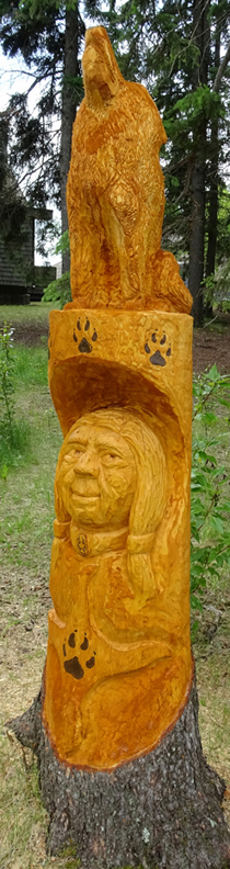 Spruce Carving Woman Spirit Waskesiu 2017 - Detailed View